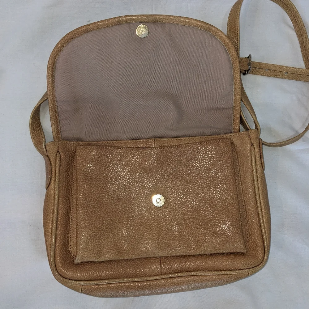 Genuine Leather Crossbody Purse Made in Brazil Tan Camel Color